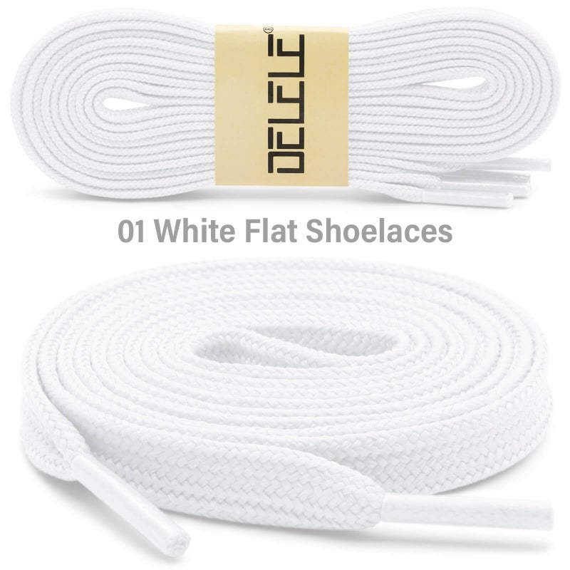 DELELE Solid Flat Shoe Laces: Hollow Thick White Shoelaces for Sneakers 2 Pair 47 inch - Image 2